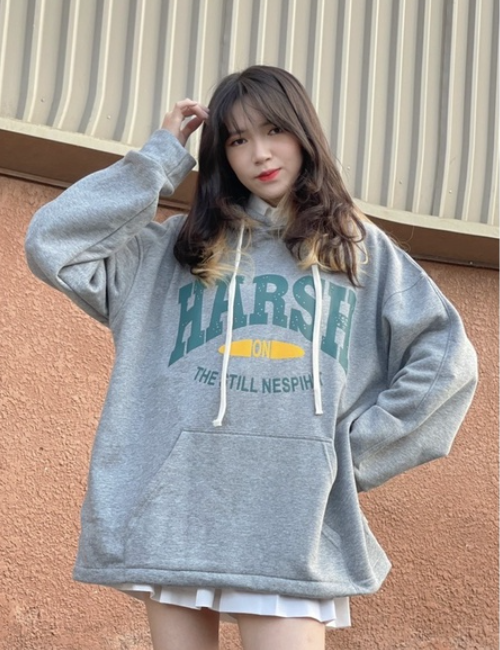 Áo Hoodie HARSH Ulzzang Unisex nam nữ Chất Nỉ Bông Form Basic Style Ulzzang, Áo hoodie HARSII màu trắng ảnh thật unisex ( nam nữ mặc đều được), Áo hoodie nỉ bông HARSH unisex nam nữ