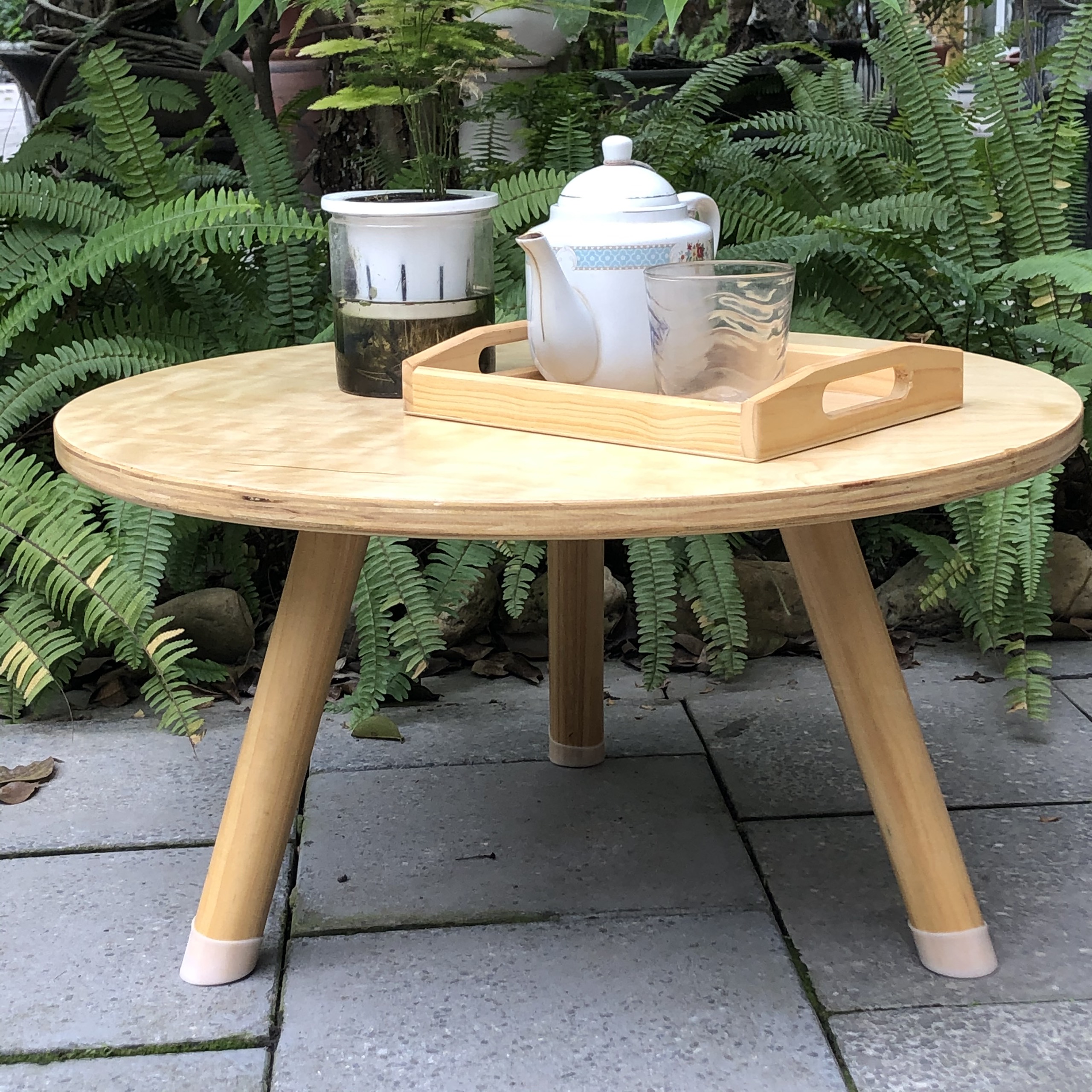 Bàn trà cà phê mặt bàn hình tròn gỗ plywood tự nhiên KNF, thiết kế tối giản, tháo lắp thông
