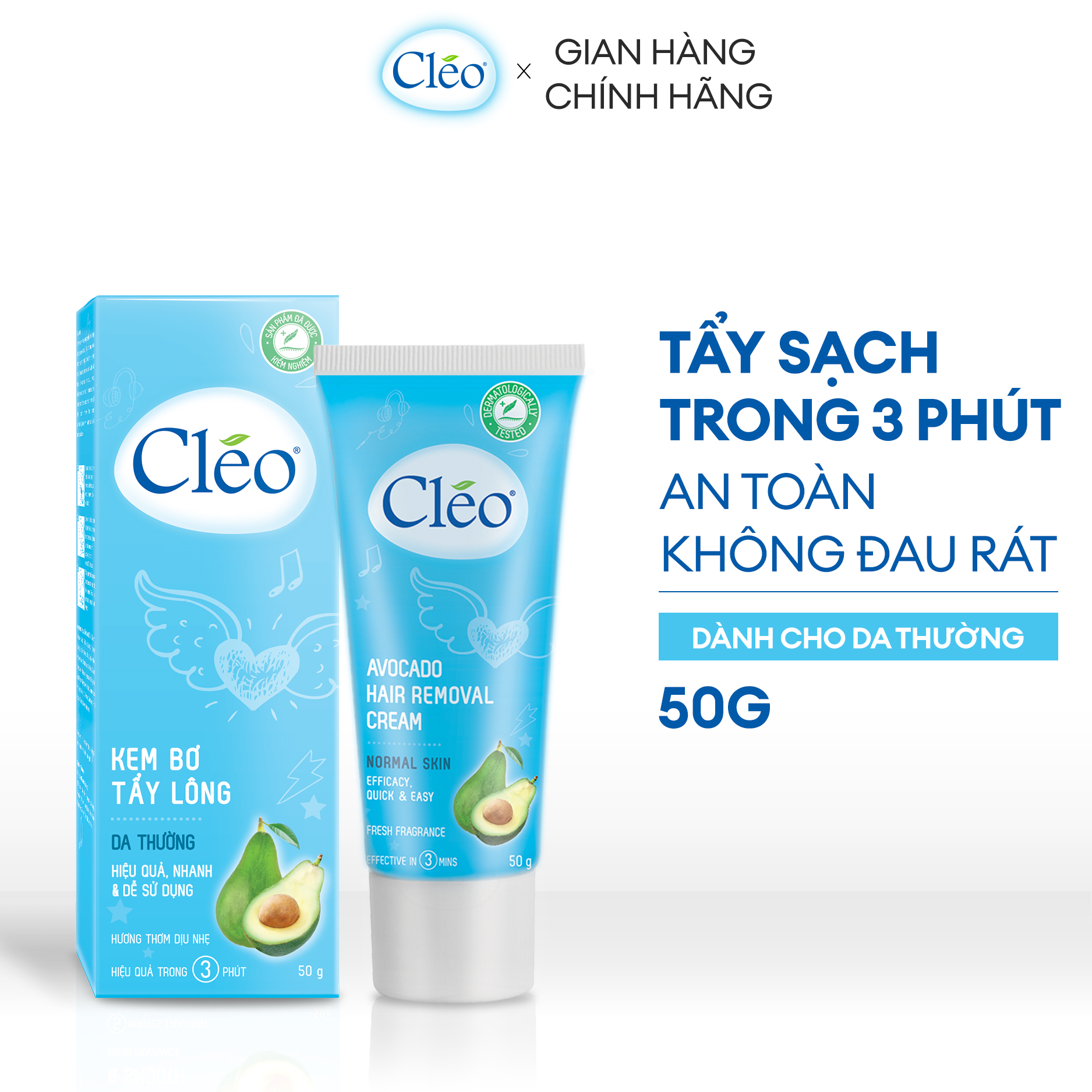 Kem Tẩy Lông Chiết Xuất Bơ Cleo Dành Cho Da Thường 50g, an toàn, không đau và đạt hiệu quả nhanh chóng
