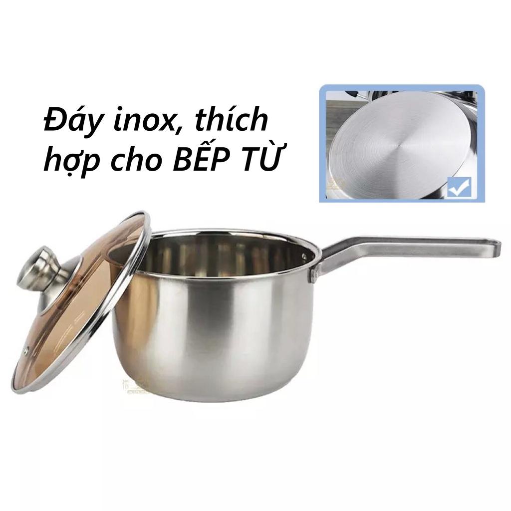 Quánh nấu bột đáy từ SUPO 14cm, nồi nấu cháo cho bé inox 304, Quánh chống dính có nắp dùng cho bếp từ, bếp điện, bếp ga