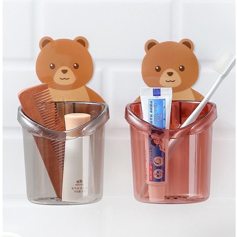 Ly cốc đựng bàn chải đánh răng hình gấu dán tường - CỐC ĐỰNG BÀN CHẢI & KEM ĐÁNH RĂNG DÁN TƯỜNG HÌNH GẤU CỰC XINH