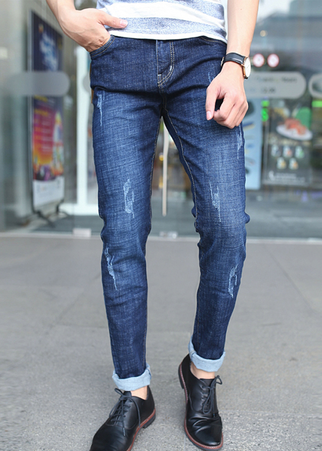 Quần Jean Nam Xước Màu Xanh Đậm XANHDAM02