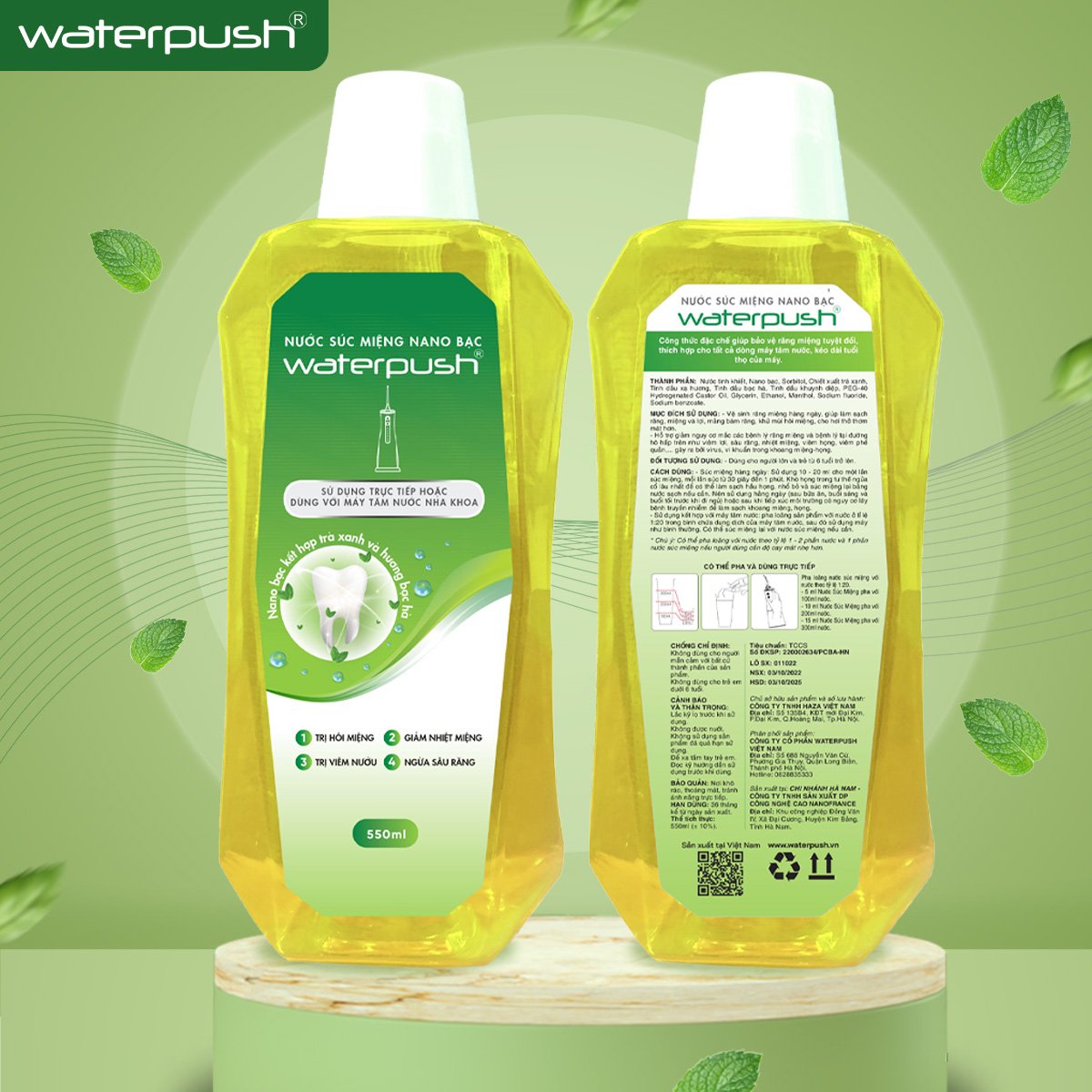 [HỖ TRỢ GIẢM NHIỆT MIỆNG] Nước súc miệng WaterPush Nano Bạc giúp trắng răng, giảm nhiệt miệng, hơi thở thơm mát