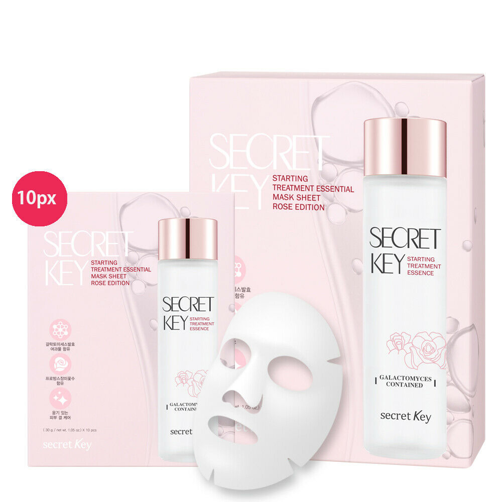 Combo 10 Mặt nạ &quot;nước thần&quot; dưỡng ẩm làm sáng da Secret Key Starting Treatment Essential Mask Sheet - Rose Edition 30g x10