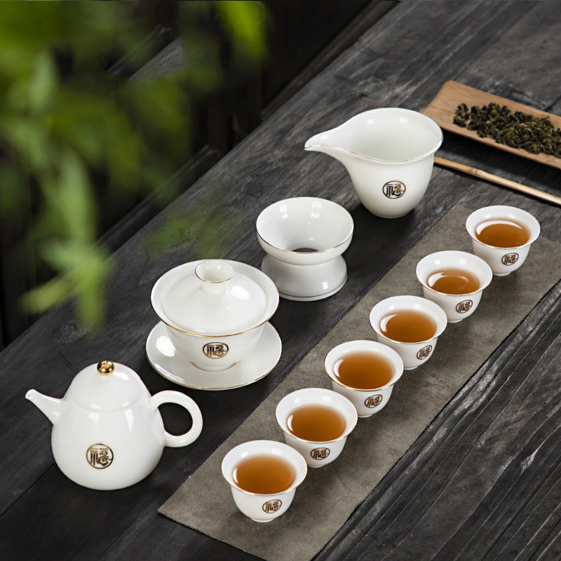 Bộ cốc chén pha trà đạo cao cấp, bộ ấm trà sứ cảnh đức họa tiết viền vàng 24k , tinh hoa trà đạo