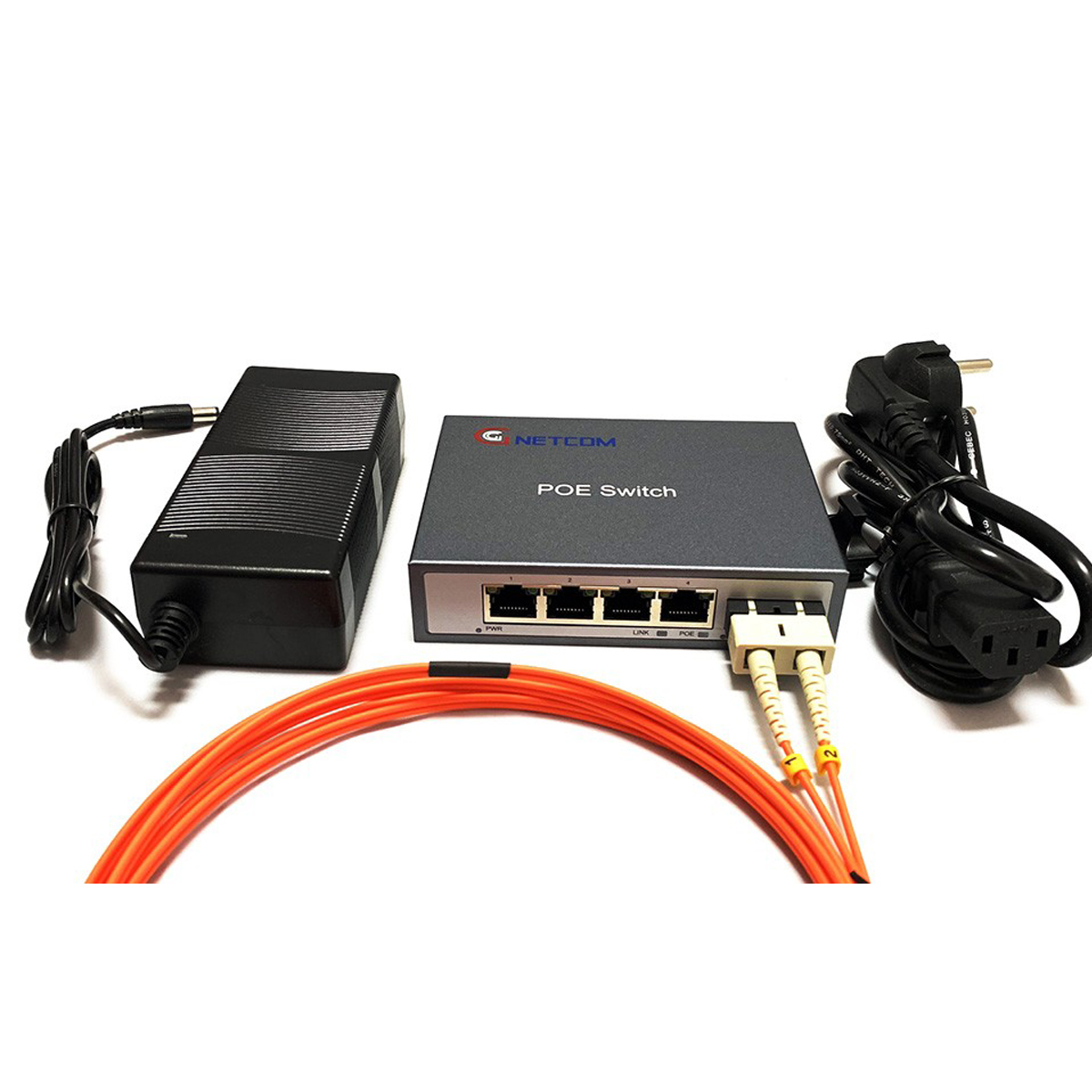 Bộ chuyển đổi quang điện POE 4xJ45,4xPoe 10/100M kèm cổng  SC 2 sợi GNETCOM HL-POE11004PF - Hàng Chính hãng