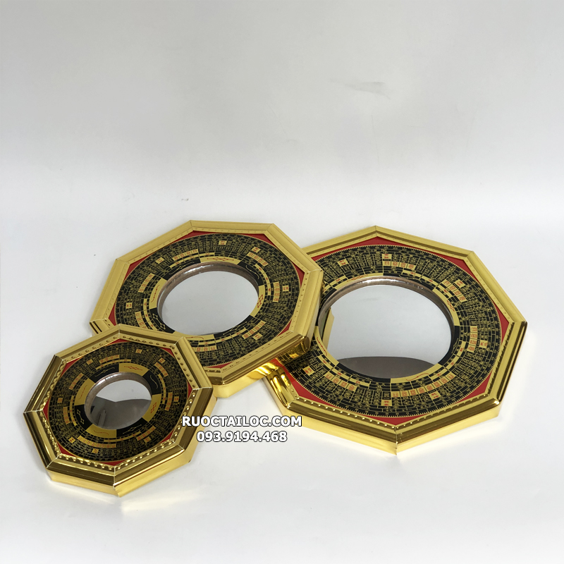 Gương bát quái lồi tiên thiên bát quái bằng kim loại có 3 kích thước 12-16-20cm