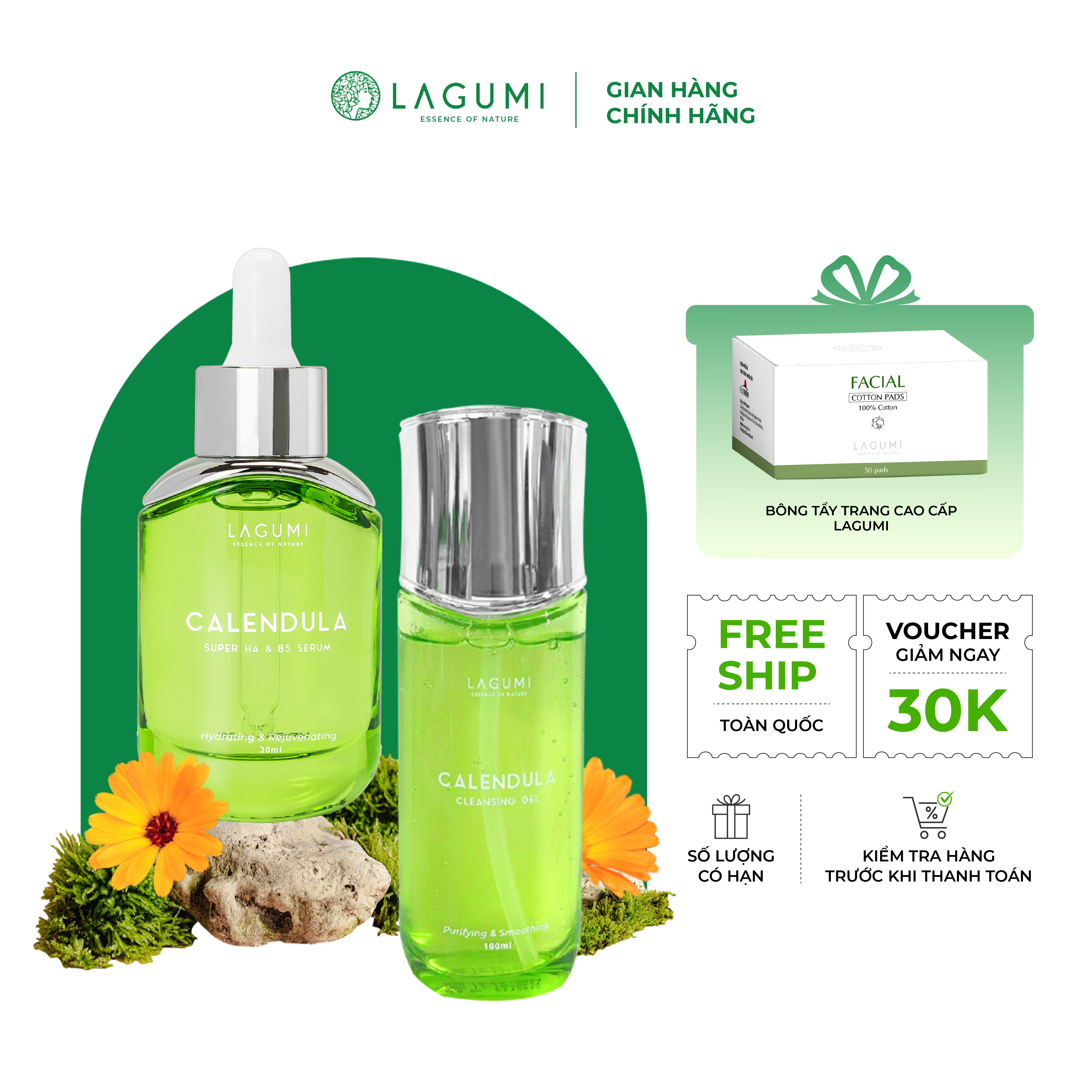 Bộ đôi sản phẩm Sữa rửa mặt và Serum Lagumi an toàn & lành tính cho mẹ bầu và sau sinh