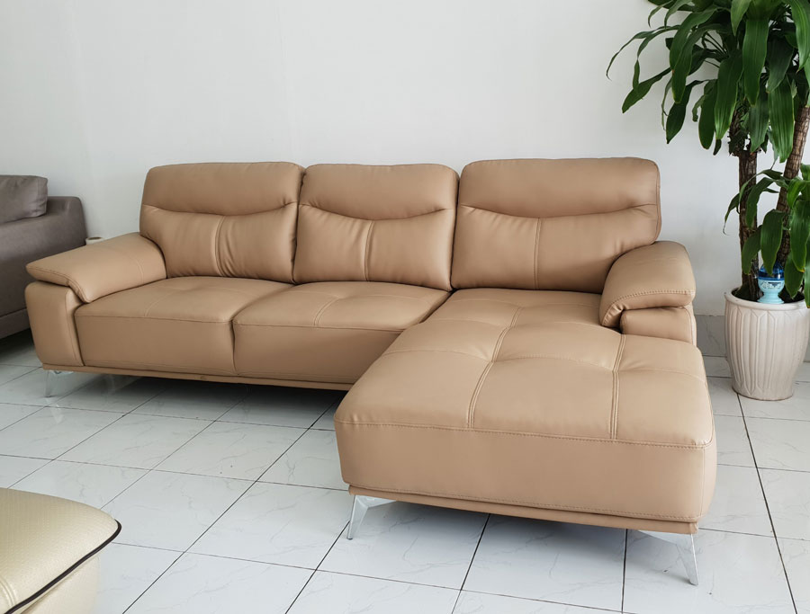 Bộ Ghế Salon Da Cao Cấp _ Sofa Phòng Khách _ Màu Kem _ Size 2700 x 1700