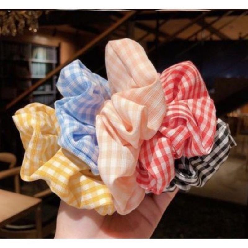 Dây Buộc Tóc Scrunchies Cột Tóc Caro Vải Đẹp Nhiều Màu Co Giãn Dễ Thương N08