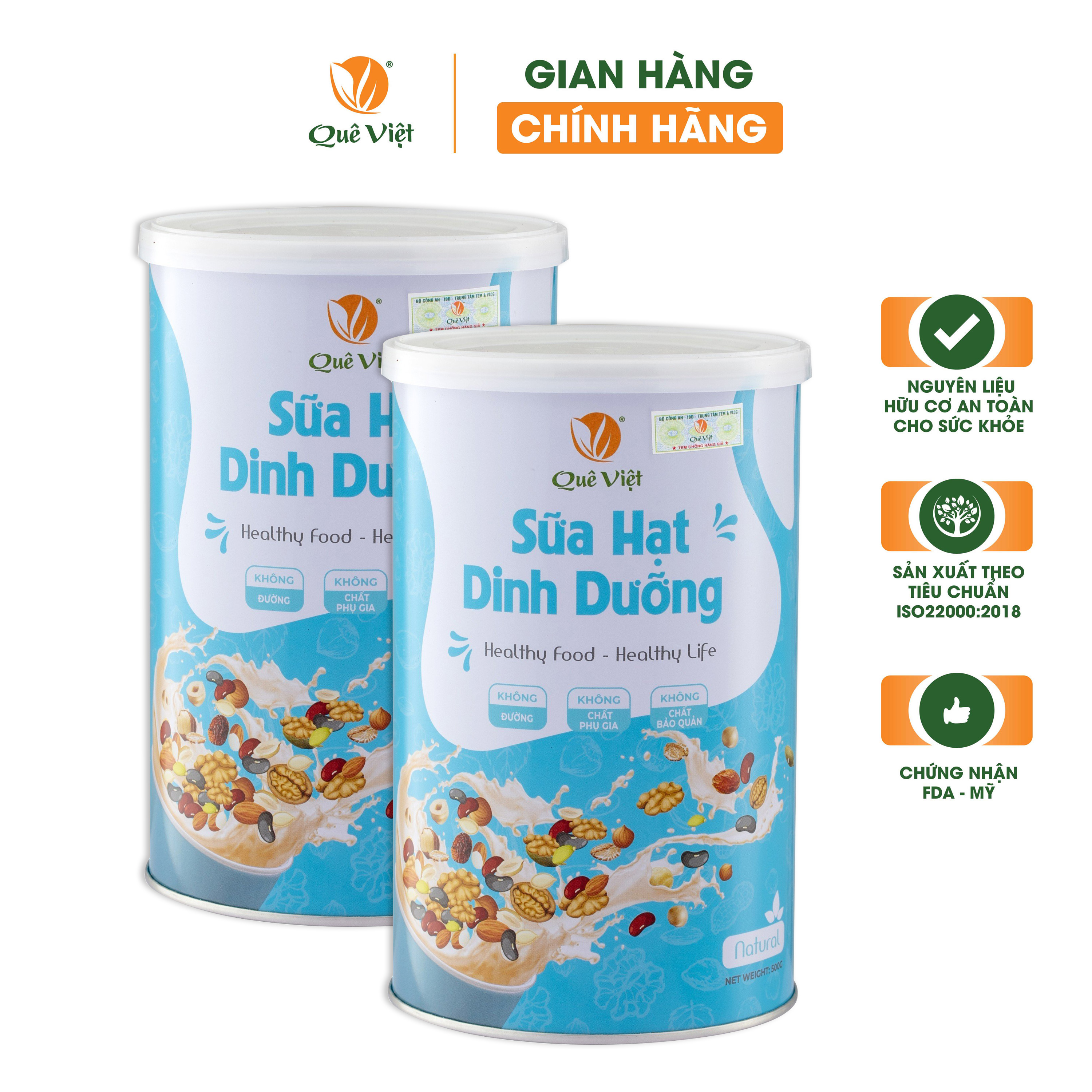 Combo 2 hộp sữa hạt dinh dưỡng Quê Việt - Lon 500G