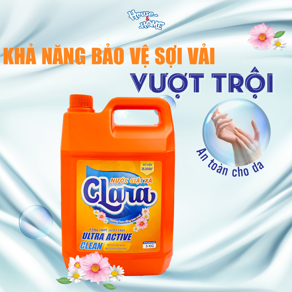 Nước giặt xả Clara hương hoa nắng ban mai can 5Kg