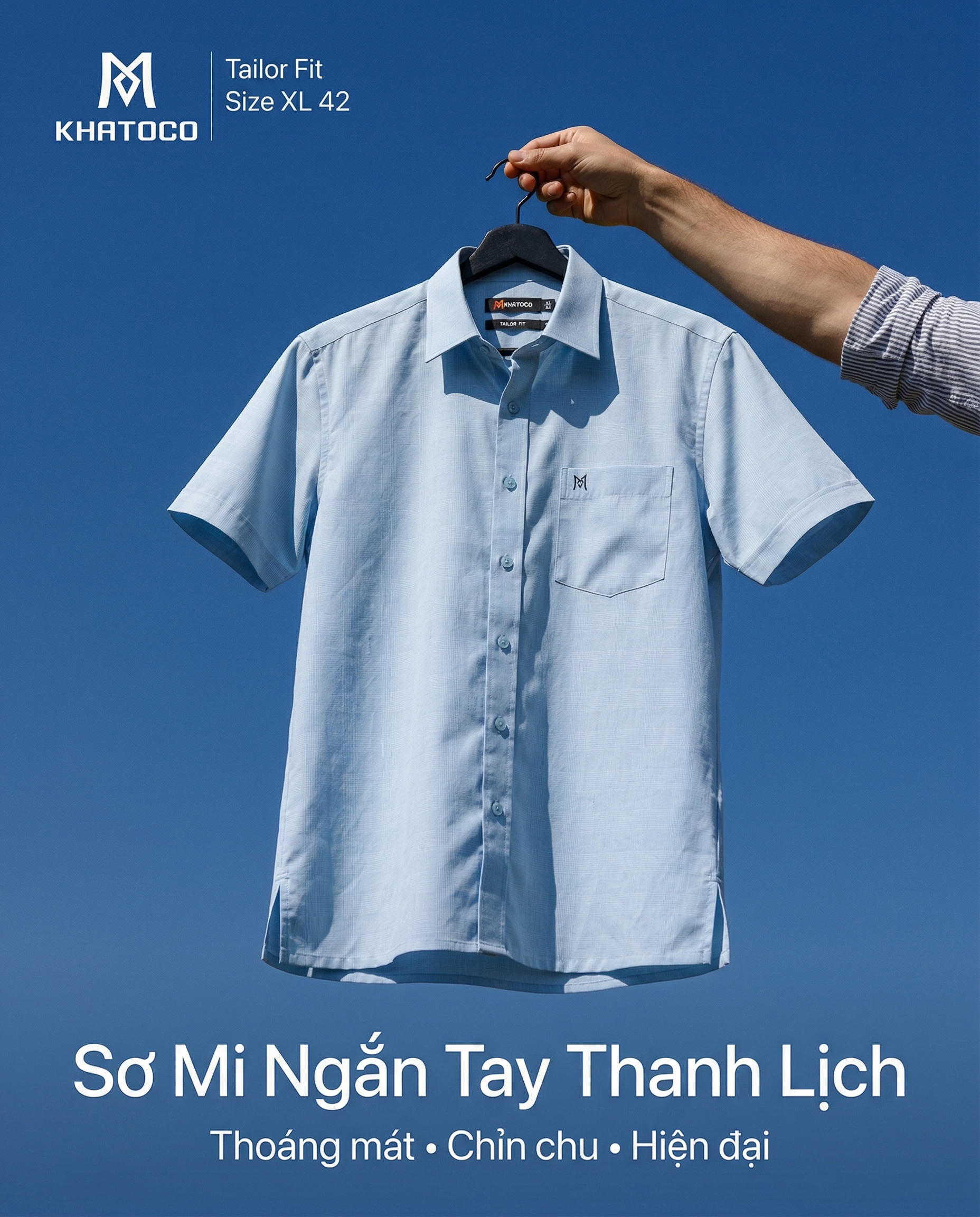 Áo sơ mi tay ngắn nam Khatoco sale 374k, giá tem 468k (Size S,XL)