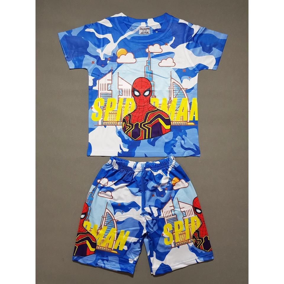 Bộ thun cotton lạnh mềm mát loại 1 họa tiết paw patrol spiderman siêu nhân bé trai