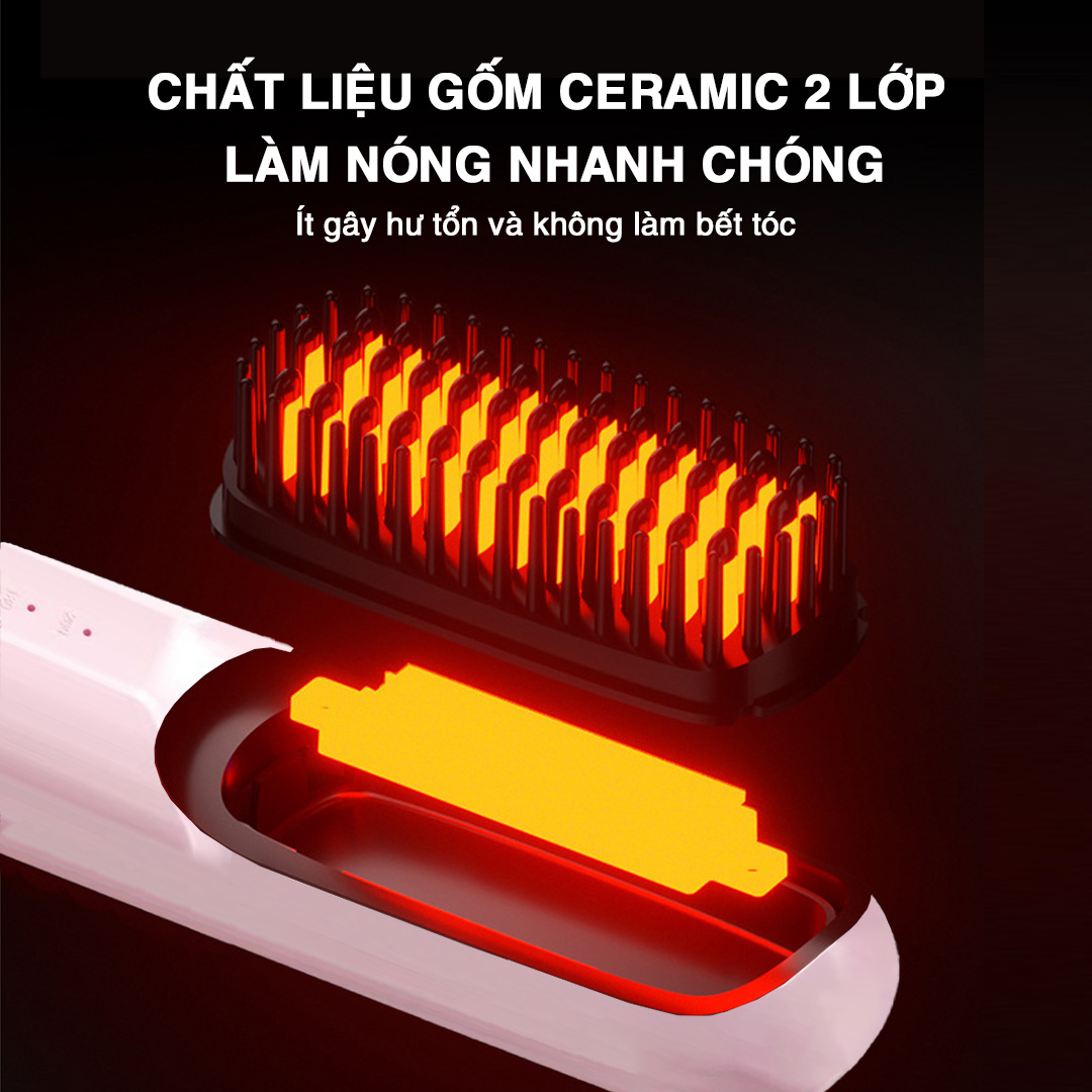 Lược Điện Tạo Kiểu Không Dây Vietnamrobovac S7 - Chăm Sóc Tóc Suôn Mượt - Hàng Chính Hãng