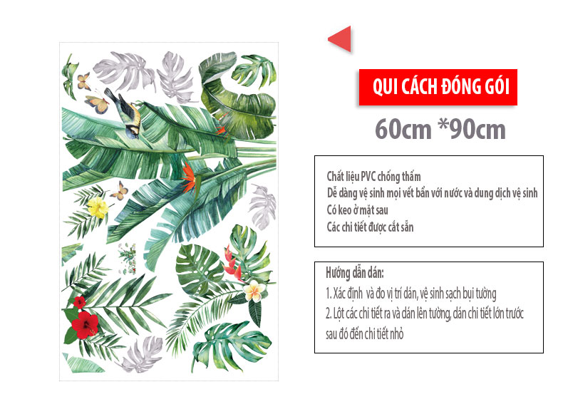 Sticker Giấy Dán Tường Decal Dán tường Mẫu Hoa Lá Cực Xinh ZH018