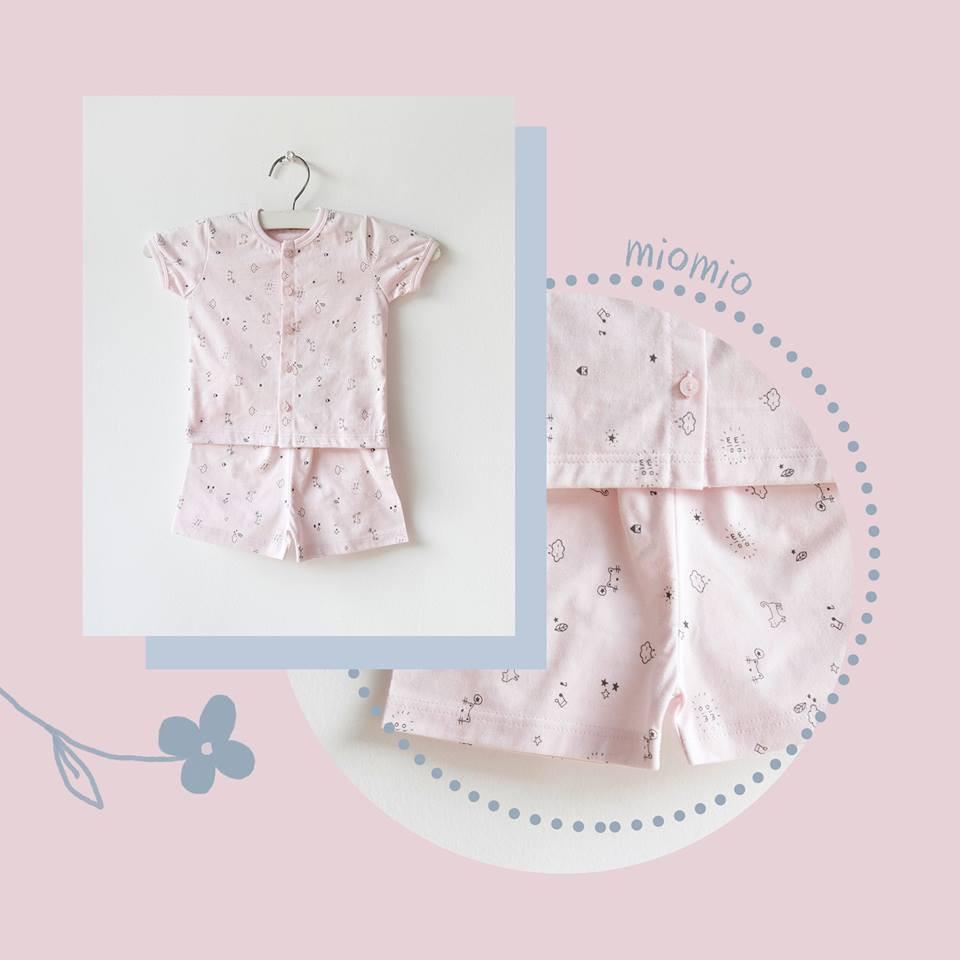 Bộ quần áo Miomio ngắn tay cài giữa 100% cotton mỏng mát