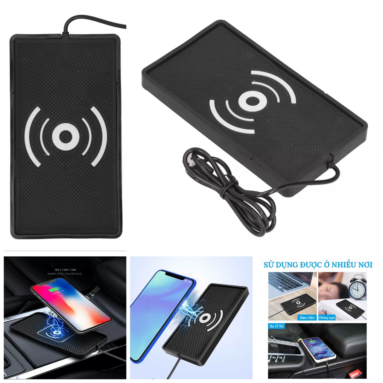 Bộ đế sạc nhanh không dây Qi 10W thông minh có đệm chống sốc dùng trong xe hơi văn phòng mẫu mới, phụ kiện ô tô