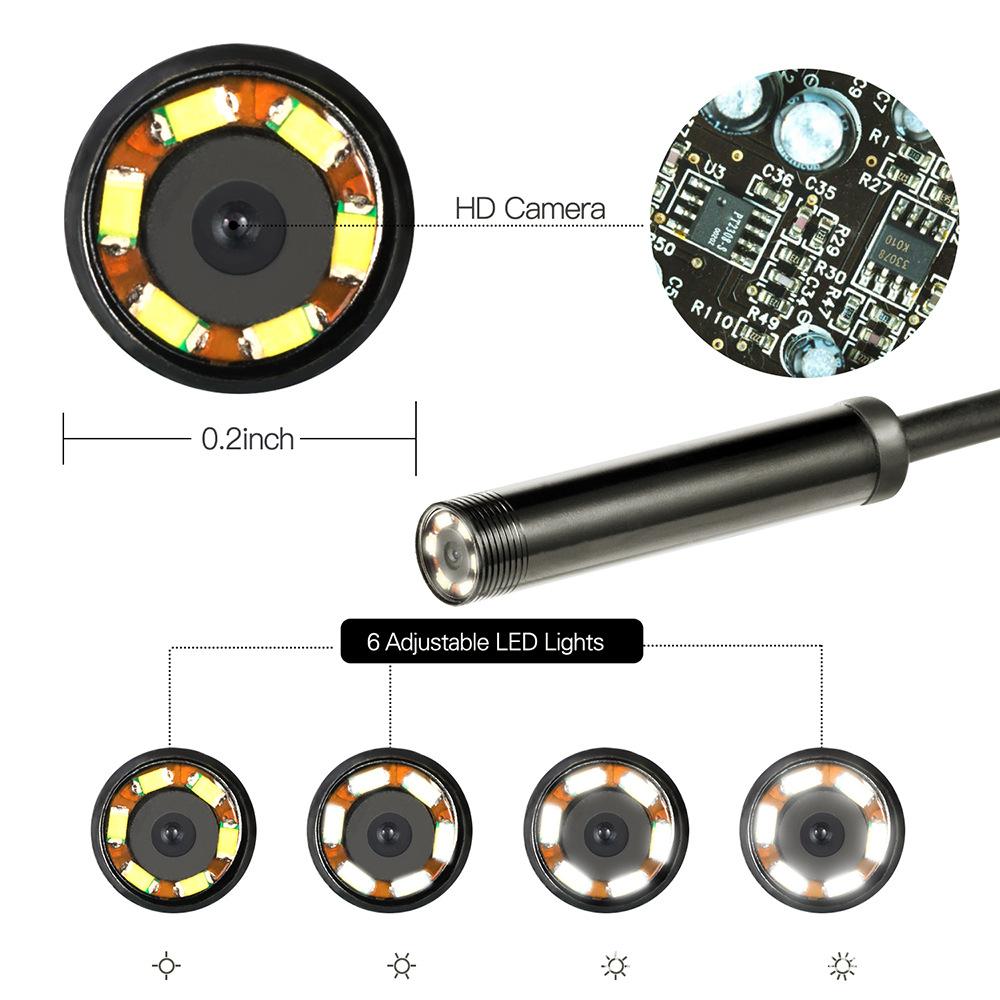 Đảm bảo chất lượng điện thoại di động 8 mm chống nước độ nét cao 2 trong một Máy nội soi Android 10 mét máy tính điện thoại di động Máy nội soi đa năng