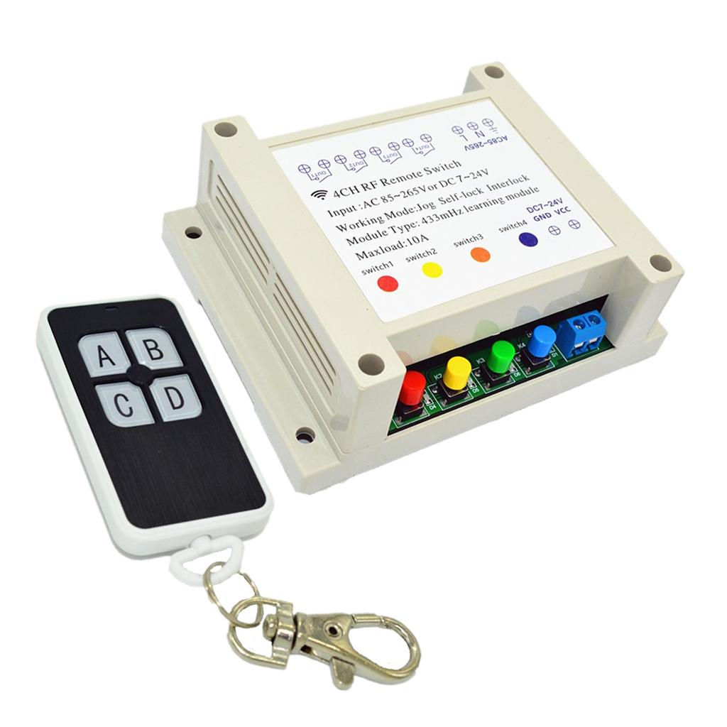 DC 7-28V 4CH RF 4 Relay Wireless Remote Control Garage Door Light Switch 433Mhz Relay Receiver With Wireless