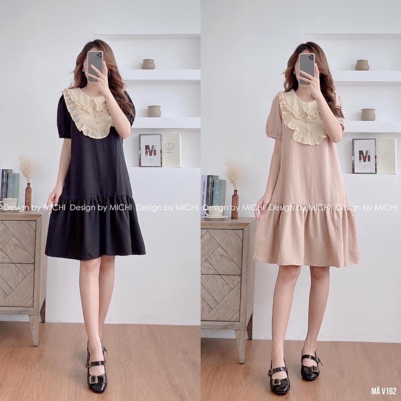 Đầm suông đuôi cá cổ bèo tiểu thư