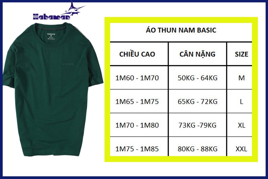 Áo thun nam cổ tròn HAHAMAN vải Cotton co giãn,dày dặn cao cấp CT06002