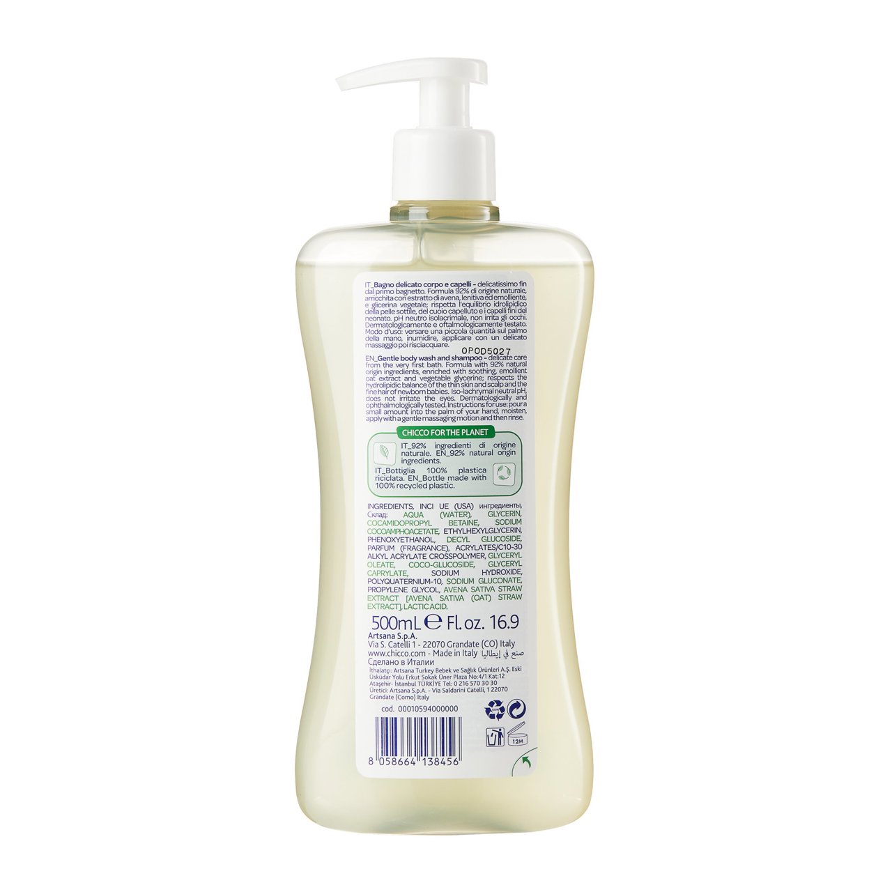 Sữa tắm gội cho bé chiết xuất Yến mạch 0M+ Chicco 500ml