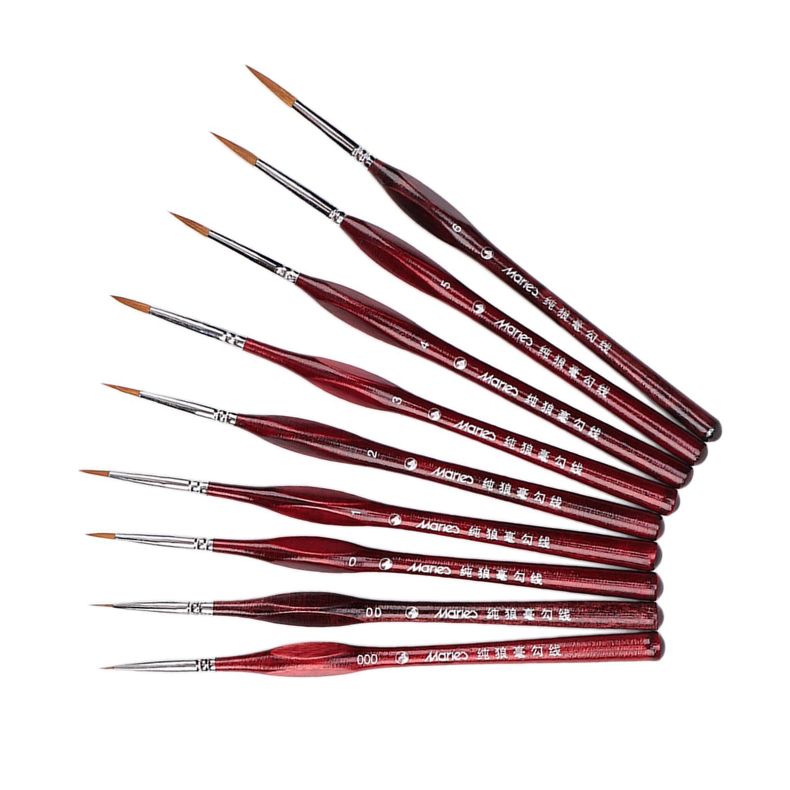 9Pcs Fine  Artist Liner Brush Set for Detail Watercolor Acrylic Oil