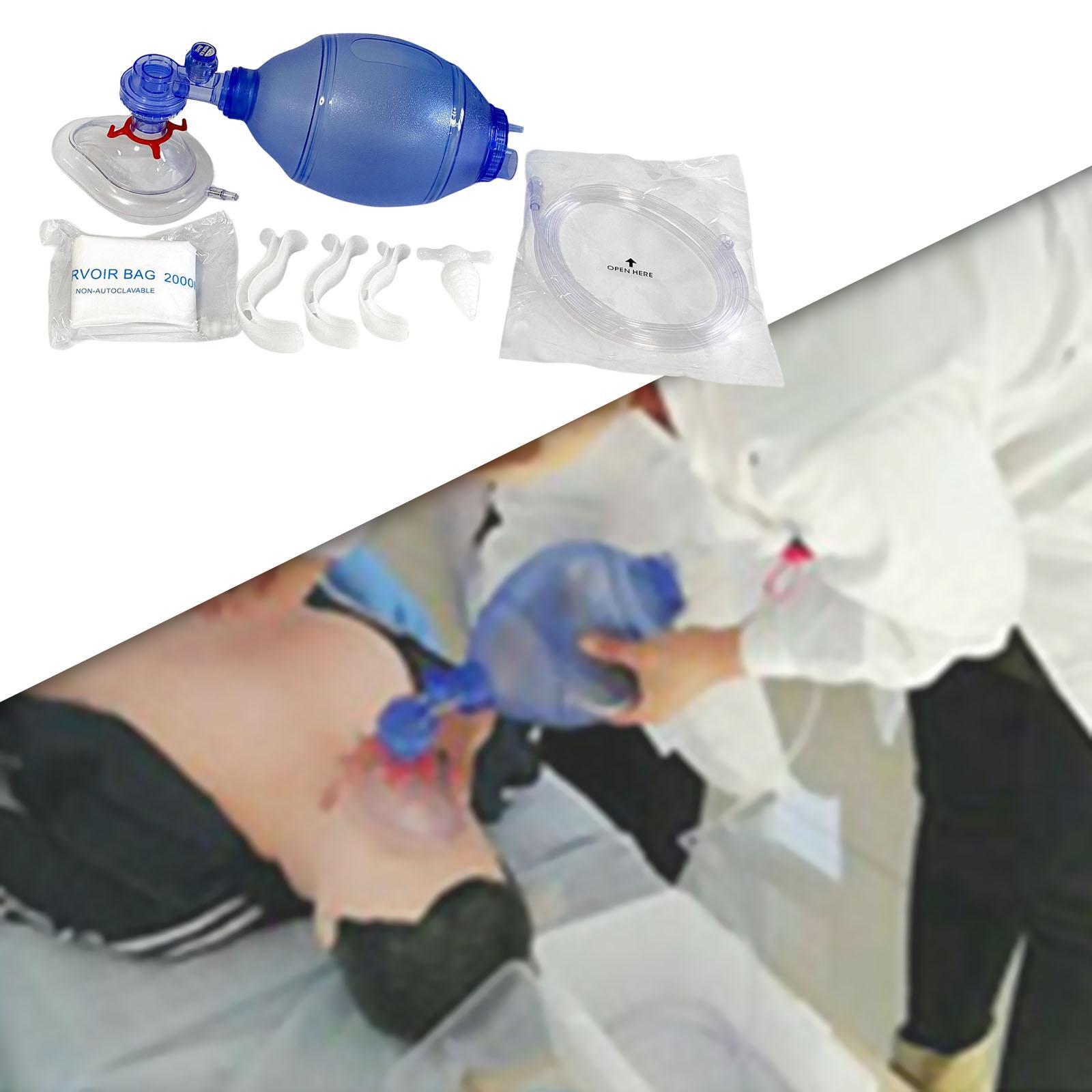 CPR Manual Tool Kit PVC Practi Mask Emergency Bag with Tubing and Mask Reservoir Bag Resuscitation Air Bag for First Aid Training Home Use