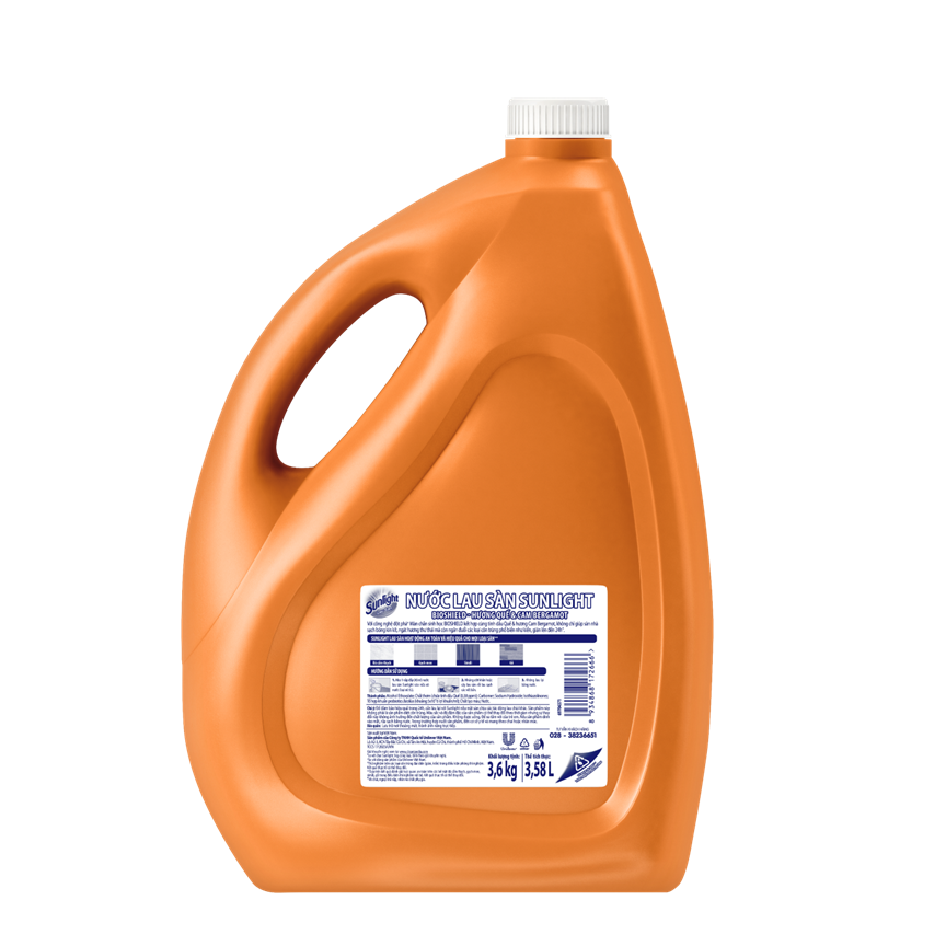 Nước Lau Sàn Sunlight BIOSHIELD Ngăn Côn Trùng Hiệu Quả Hương Quế &amp; Cam Bergamot Chai 3.6KG