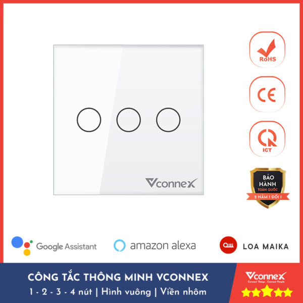 Công Tắc Thông Minh Wifi Vconnex, Công Suất Cao 800/2500W - Chức Năng Hẹn Giờ, Điều Khiển Từ Xa - Bảo Hành 2 Năm 1 Đổi 1