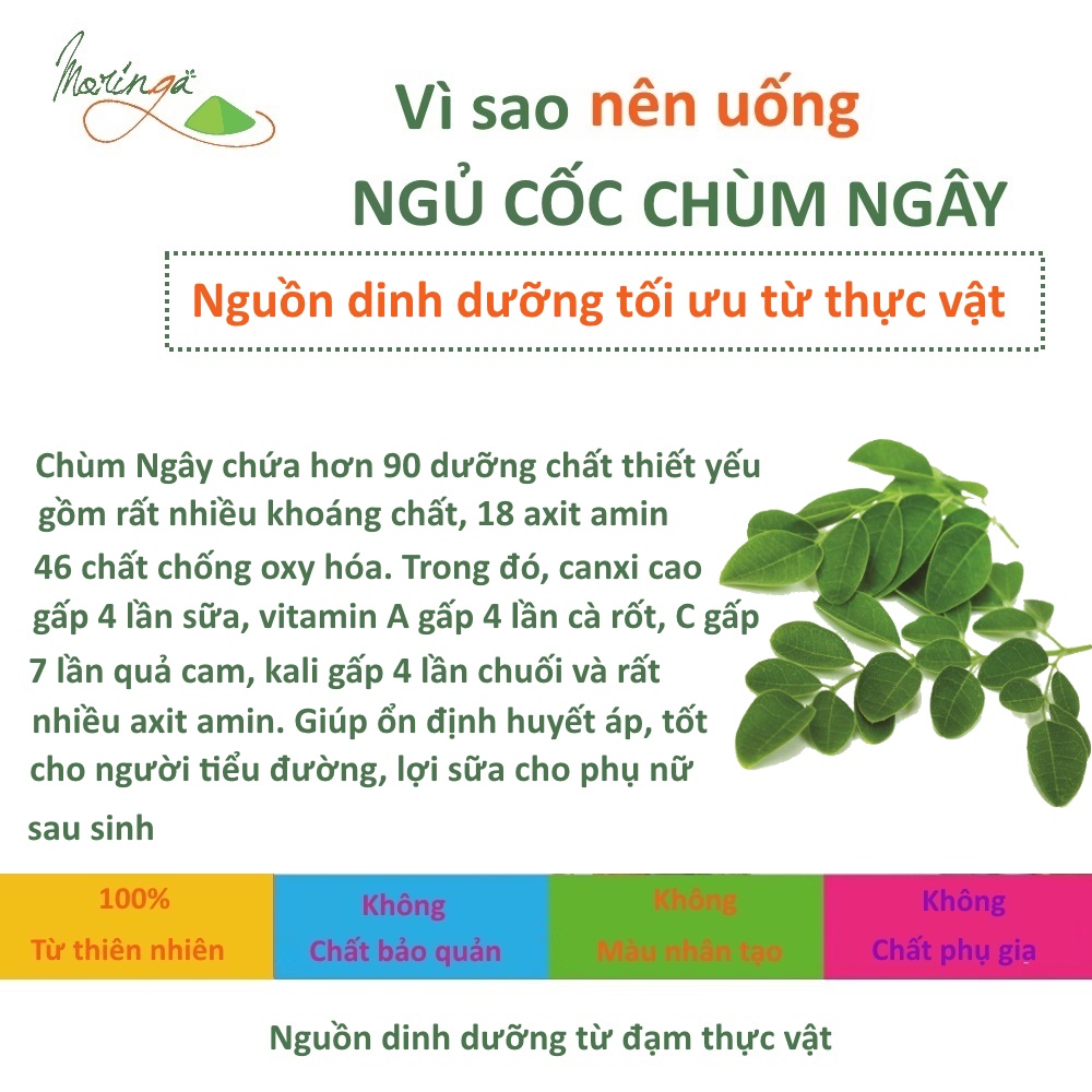 Bột Ngũ Cốc Chùm Ngây - Thực phẩm cung cấp dinh dưỡng cho mọi đối tượng, bổ sung caxi và đạm thực vật, tiện lợi cho bữa sáng và chắc bụng cho bữa tối giúp ngủ ngon