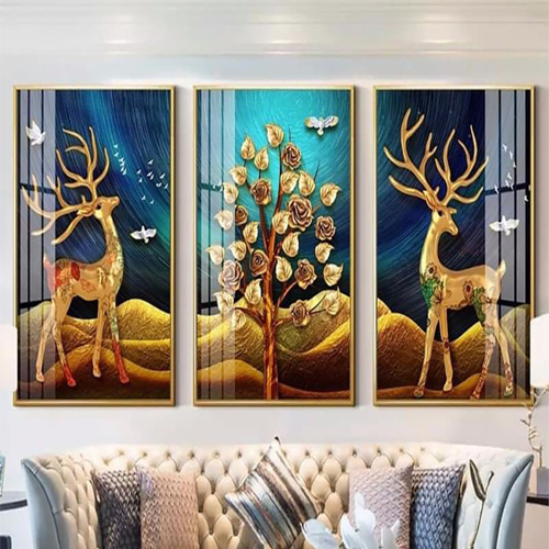 Bộ 3 - Tranh treo tường - Hươu nai 3D/Gỗ MDF Hàn Quốc/Chống ẩm mốc, mối mọt 38646