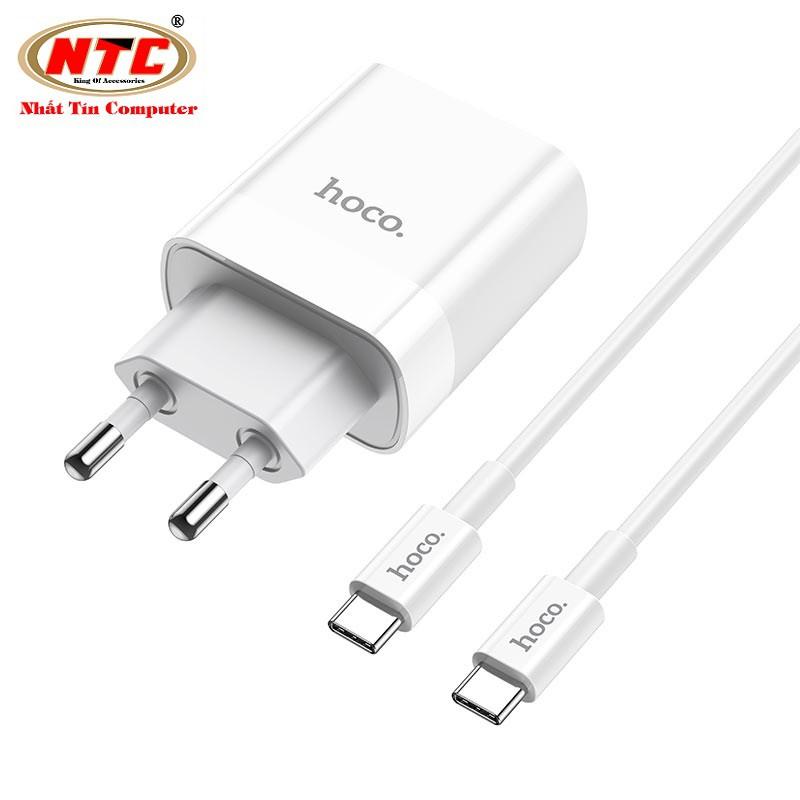 Bộ Cốc sạc 2 cổng USB và PD kèm Cáp sạc Type-C to Type-C dành cho Hoco C80A QC3.0 và PD20W (Trắng) - Hàng Chính Hãng