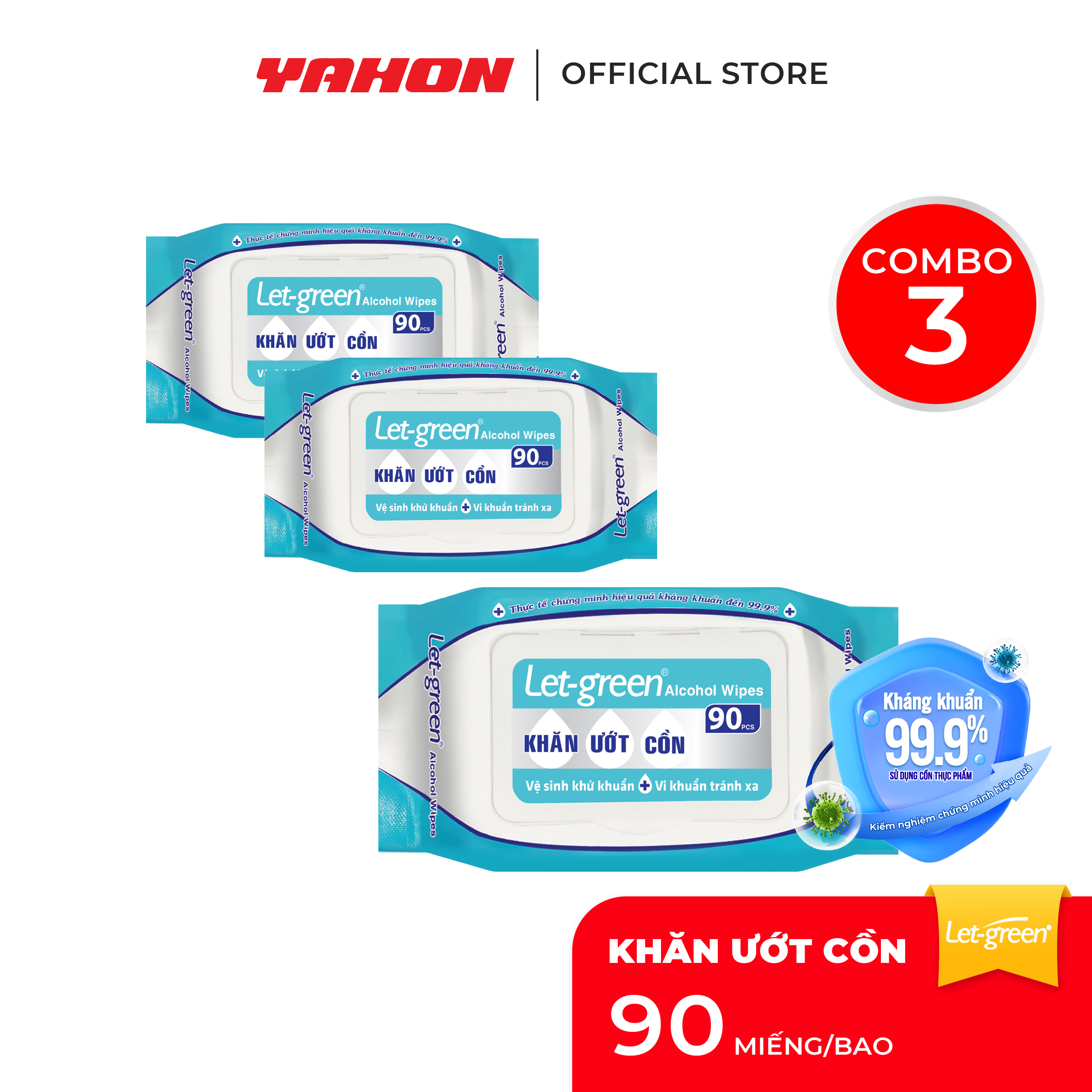 Combo Khăn Ướt Cồn LET-GREEN 90 Miếng/Bao