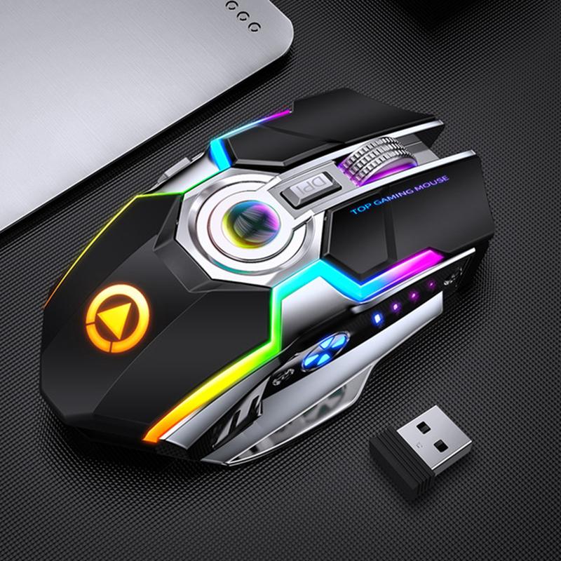 Im Lặng Sạc Chuột Chơi Game Không Dây Streamer RGB Nhiều Màu Sắc Đèn Có Thể Điều Chỉnh Backlit Nút USB 2.4G Chuột Cho Máy Tính Laptop
