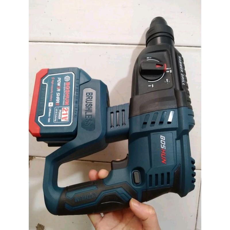 Máy Khoan Đục Bê Tông 3 Chức Năng Boshun 21V, Pin 15 cell 100% Ruột Động, Động Cơ Không Chổi Than