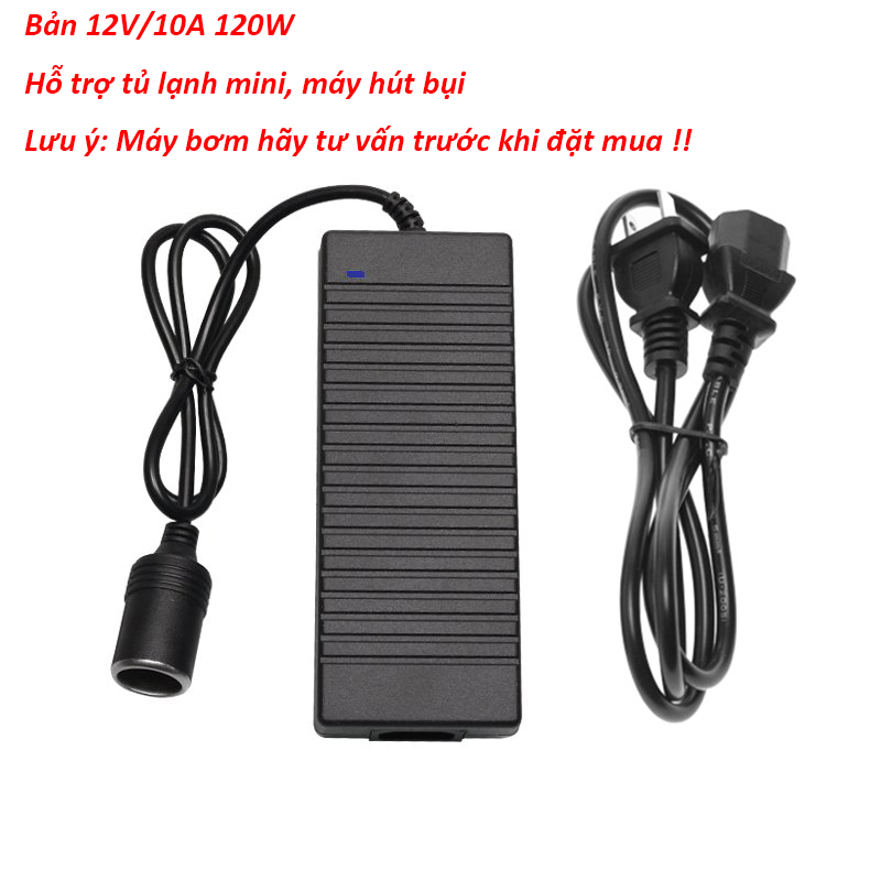 [Bộ Adapter Máy Bơm Lốp Xe 120W] Nguồn 12V 10A Đầu Cắm Ô Tô Bộ đổi nguồn điện 220v sang 12V (Nhựa)