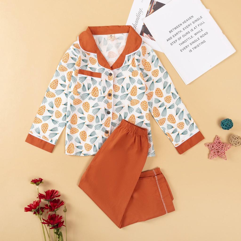 Bộ quần áo trẻ em dài tay Bộ pijama Chất liệu thô hàn cho bé gái từ 18-30kg PIKA KIDS