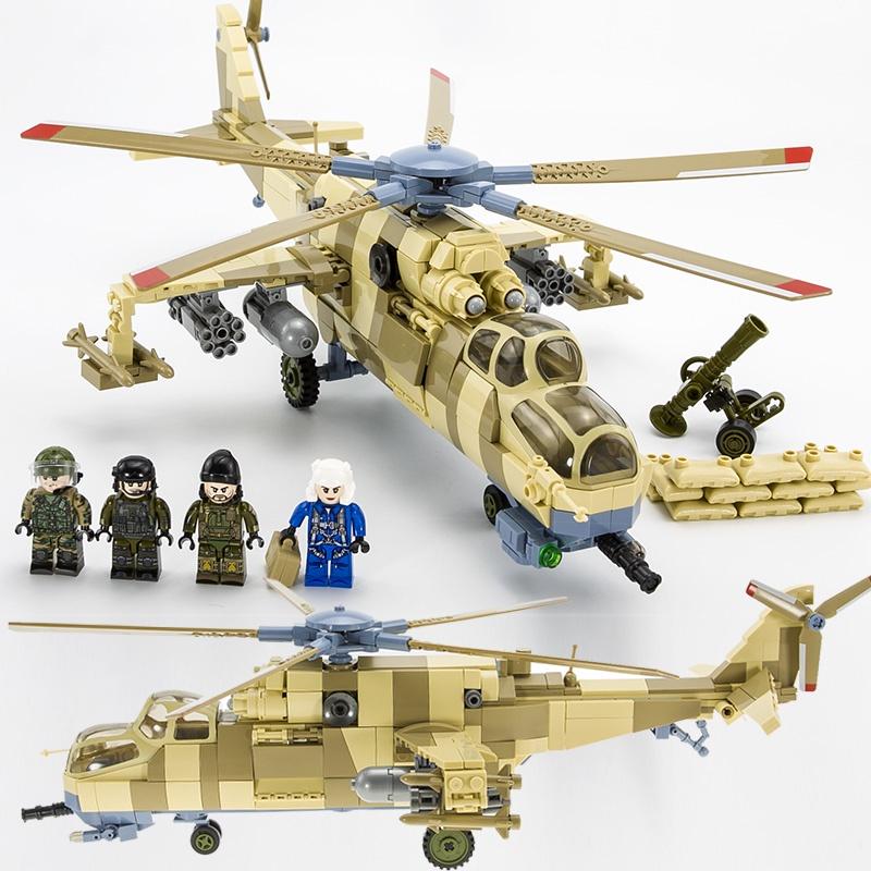 Đồ chơi Lắp ráp Máy bay Trực thăng quân sự Mil Mi-24, SY1675 Xếp hình thông minh, Mô hình máy bay