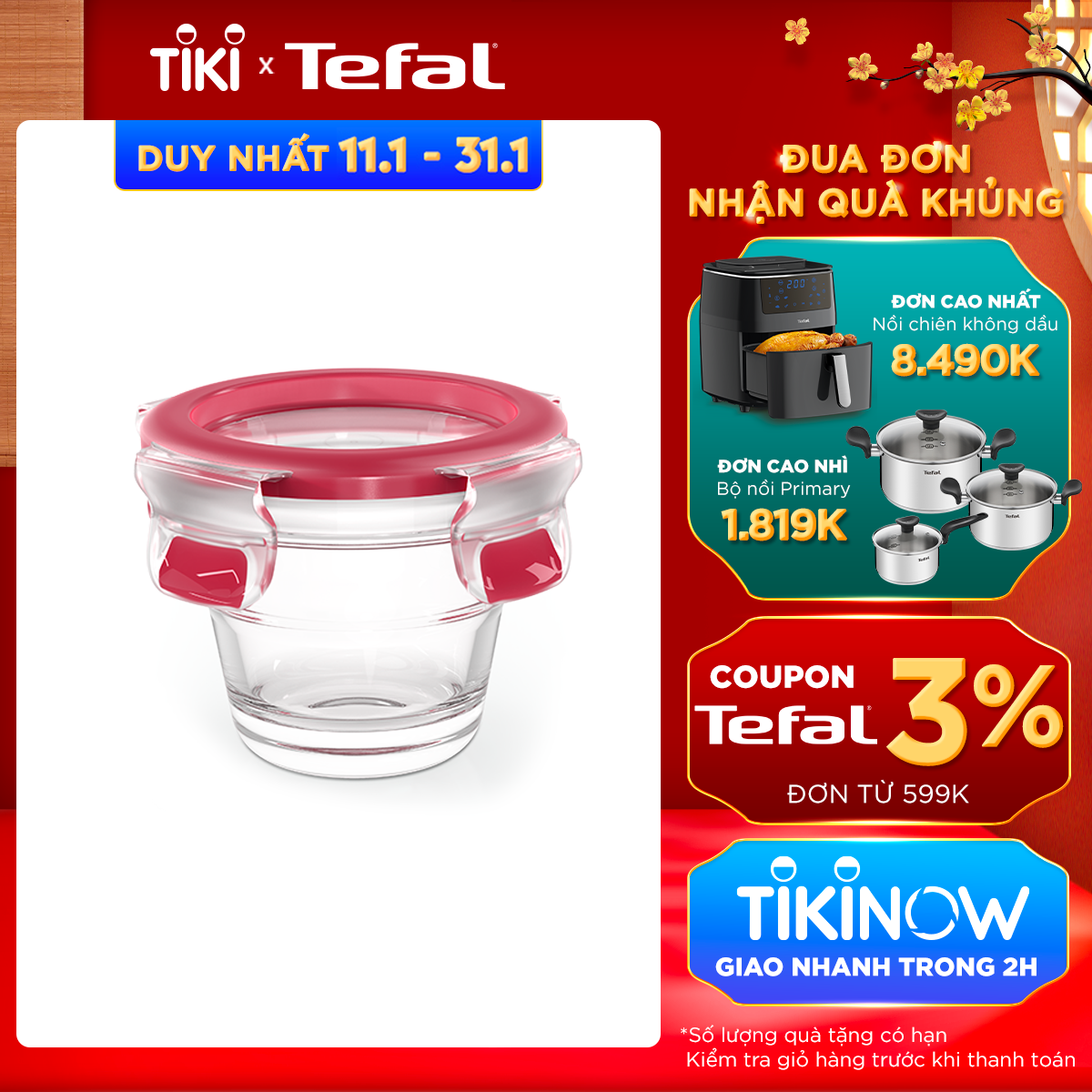 Hộp bảo quản thực phẩm thủy tinh Tefal Masterseal Glass 100ml - Hàng chính hãng