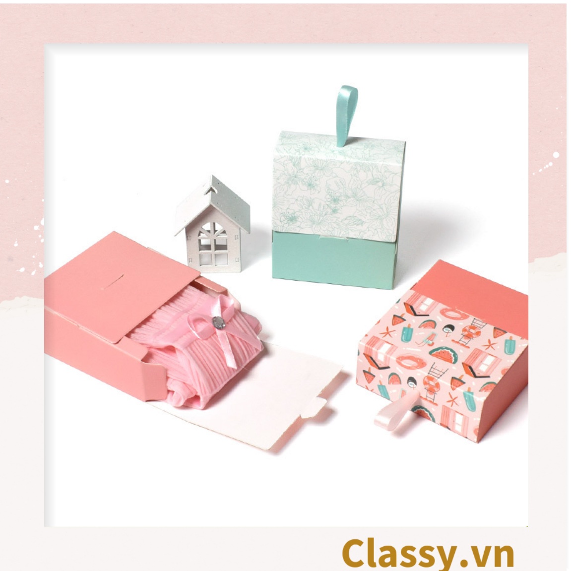 Hộp đựng quà Mini  hình hộp; 9 * 4,5 * 10 cm nhiều họa tiết xinh xắn làm quà tặng Q559