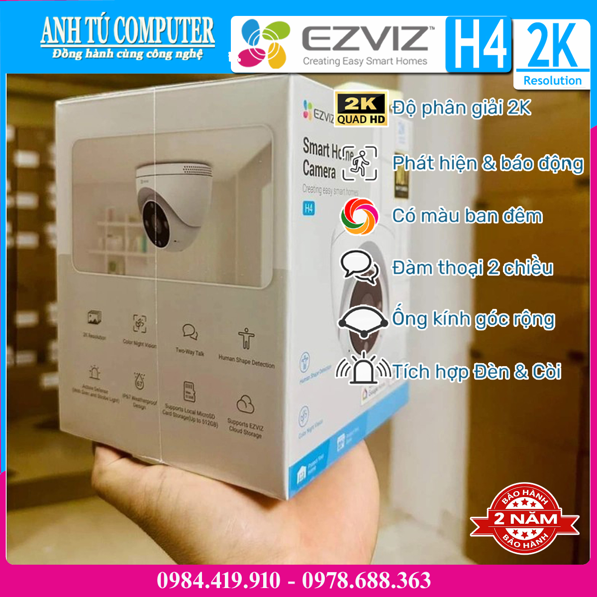 Camera WiFi bán cầu 3MP EZVIZ H4 2K Hàng chính hãng