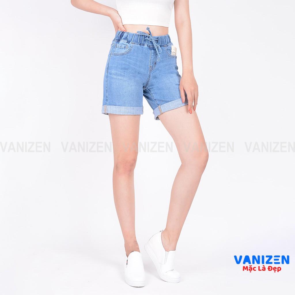 Quần short jean nữ ngắn đẹp lưng cao cạp chun xước nhẹ hàng hiệu cao cấp mã 449 VANIZEN