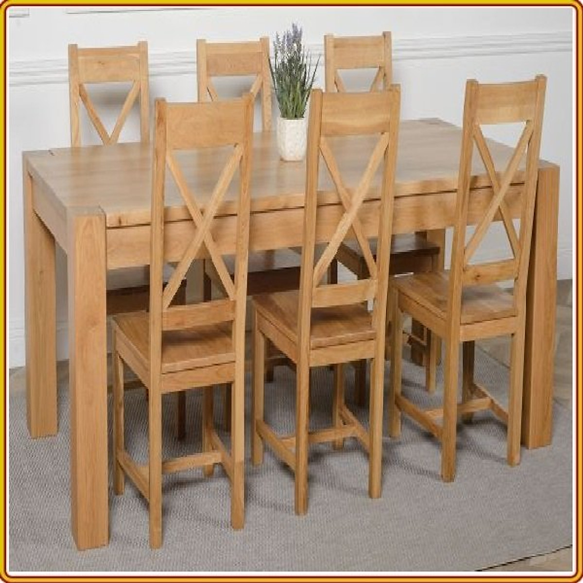 Bộ bàn ăn Rustic Oak bàn 1m6, kèm 6 ghế juno sofa ( Vàng Gỗ Tự Nhiên)