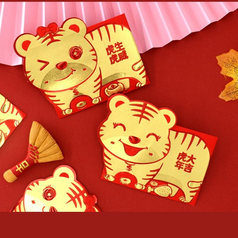 Bao Lì xì Tết 2022 Nhâm Dần độc lạ – Set 6 cái hình con hổ nhiều màu sắc cực kỳ cute đáng yêu mừng tuổi năm mới cho bé