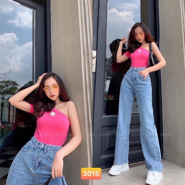 QUẦN JEANS XUÔNG DÀI TRƠN xanh đậm- nhạt may gấu- clip shop quay