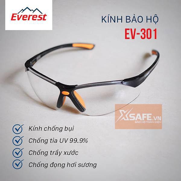 Kính bảo hộ lao động Everest EV301 - Mắt kính chính hãng chống bụi, chống trầy xước, chống tia UV (tròng trắng)