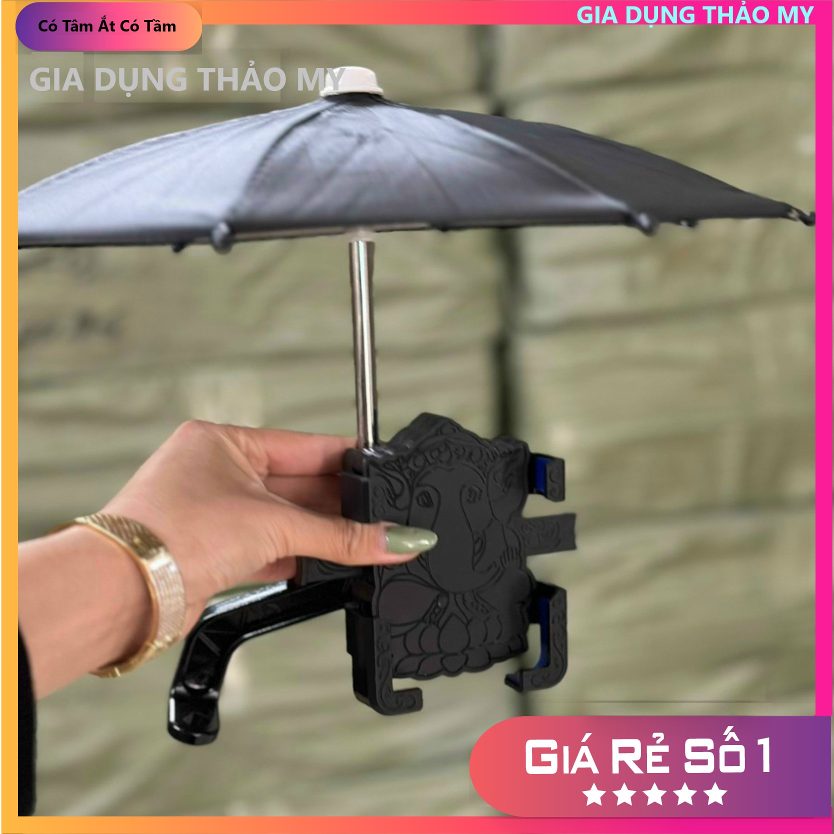 Giá đỡ điện thoại gắn chân gương kèm ô mini chống mưa chống nắng