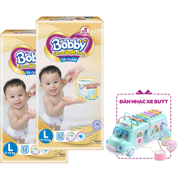 Combo 2 Tã Quần Bobby Extra Soft DryL52 - Tặng 1 Đàn Nhạc Xe Bus